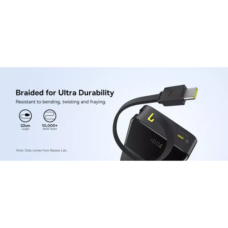 Powerbankas Baseus EnerFill Bipow2 Pro 20000 mAh, PD 3.0 & QC 3.0, 22.5 W, 1×USB-A + 1×USB-C, juodas, iki 3 įrenginių