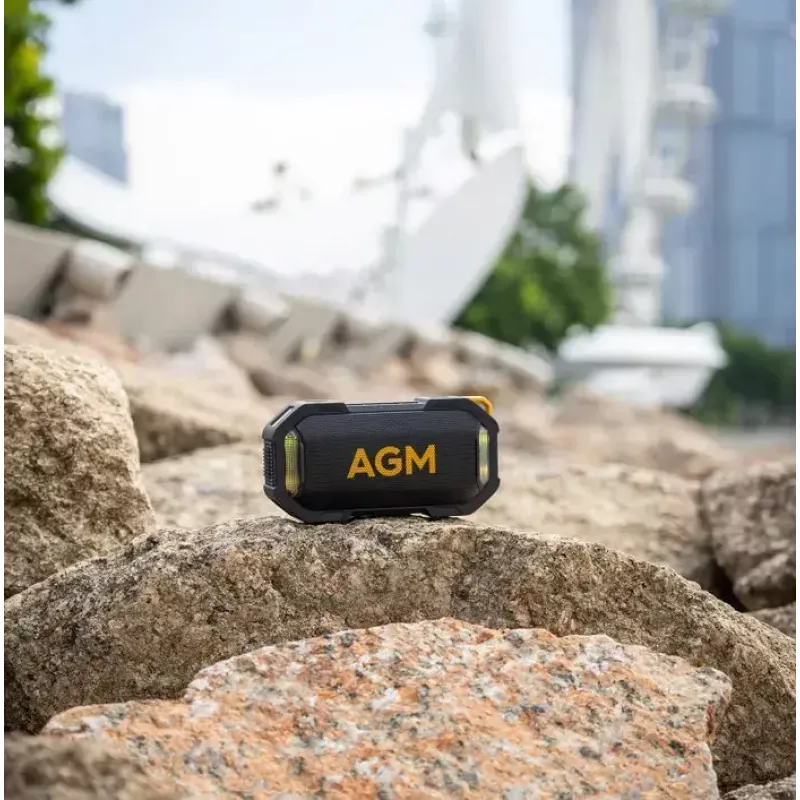 Vakarėlių garsiakalbis Beafon AGM Mag Rock – belaidis 8 W, baterija 1800 mAh, iki 10 h, juoda/oranžinė, mygtukinis garsumo valdymas
