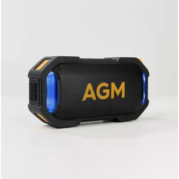 Vakarėlių garsiakalbis Beafon AGM Mag Rock – belaidis 8 W, baterija 1800 mAh, iki 10 h, juoda/oranžinė, mygtukinis garsumo valdymas