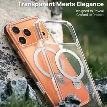 Dėklas telefonui Torras Ostand Spin Series, skirtas iPhone 17 Pro Max, skaidrus – permatomas apsauginis dėklas