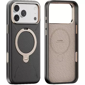 Telefono dėklas Torras Spin Vegskin Series, skirtas iPhone 17 Pro – juodas