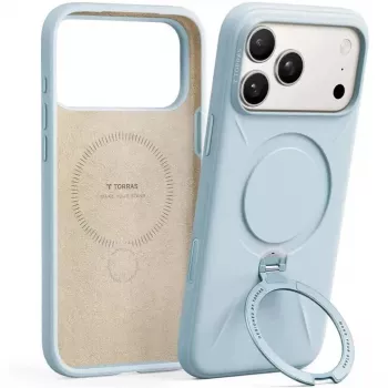 Dėklas telefonui Torras Ostand Spin Softune Series, skirtas iPhone 17 Pro, švelniai mėlynas
