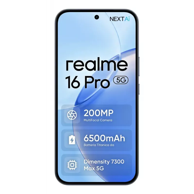Išmanusis telefonas REALME 16 PRO — 6,8 colio (17,3 cm) 5G, MediaTek Dimensity, 8 GB RAM, 256 GB, 200 MP dviguba kamera, 6500 mAh, Pilka