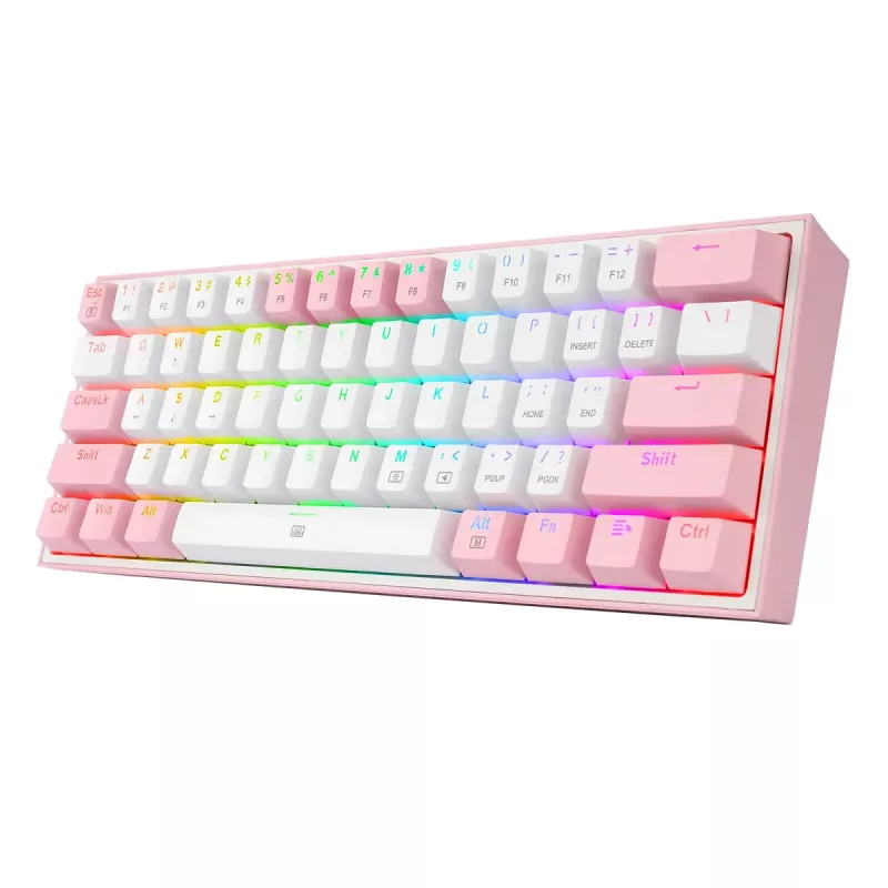 Mechaninė klaviatūra REDRAGON K617-Fizz RGB — laidinė USB, rožinė/balta, 1,5 m laidas