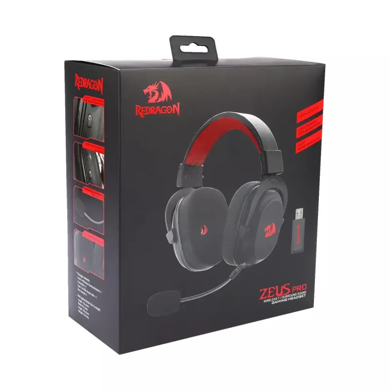 Belaidės ausinės su Bluetooth REDRAGON H510 Zeus Pro RGB — 20–20000 Hz, 1.8 m laidas, Juodos