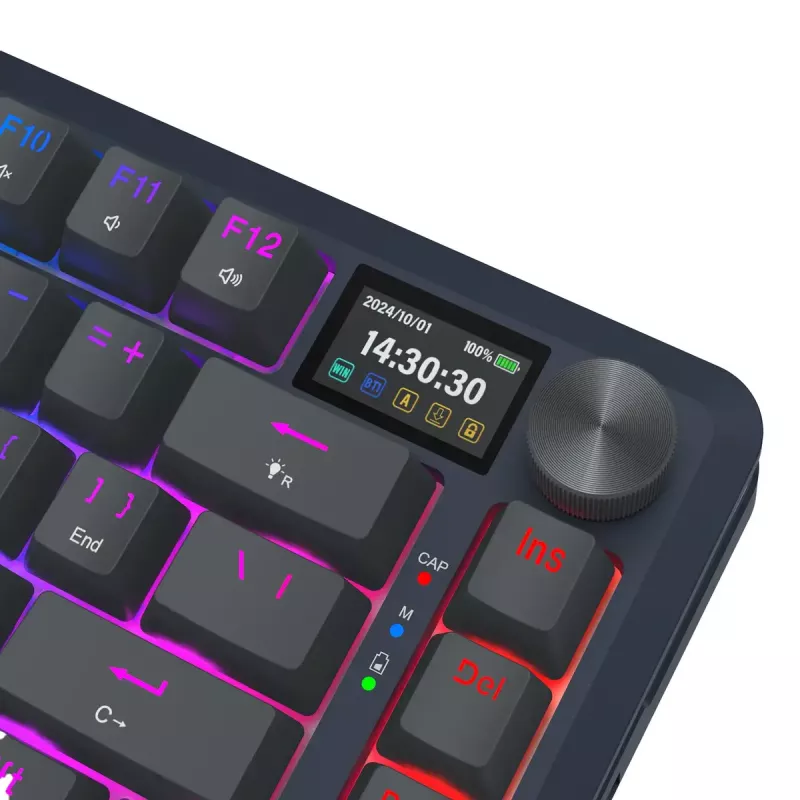 Mechaninė klaviatūra REDRAGON K708-RGB-PRO su USB, RF belaidžiu ir Bluetooth, 1,5 m laidas, juoda, 0,76 kg