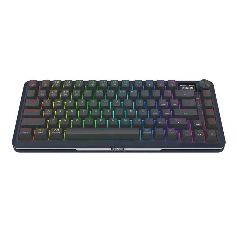 Mechaninė klaviatūra REDRAGON K708-RGB-PRO su USB, RF belaidžiu ir Bluetooth, 1,5 m laidas, juoda, 0,76 kg