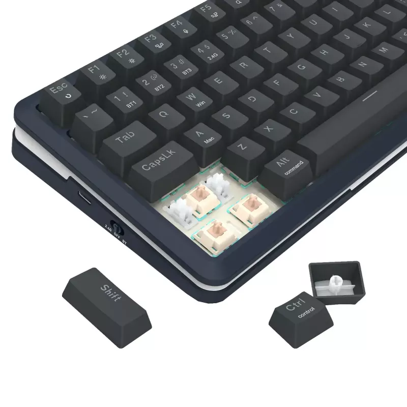 Mechaninė klaviatūra REDRAGON K708-RGB-PRO su USB, RF belaidžiu ir Bluetooth, 1,5 m laidas, juoda, 0,76 kg