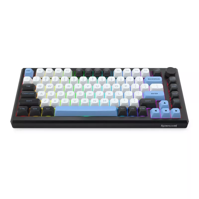 Klaviatūra REDRAGON K732WLB-RGB-PRO URANUS PRO — 65% mechaninė, USB + RF belaidis + Bluetooth, QWERTY, anglų išdėstymai, 1,5 m laidas, Juoda/Balta