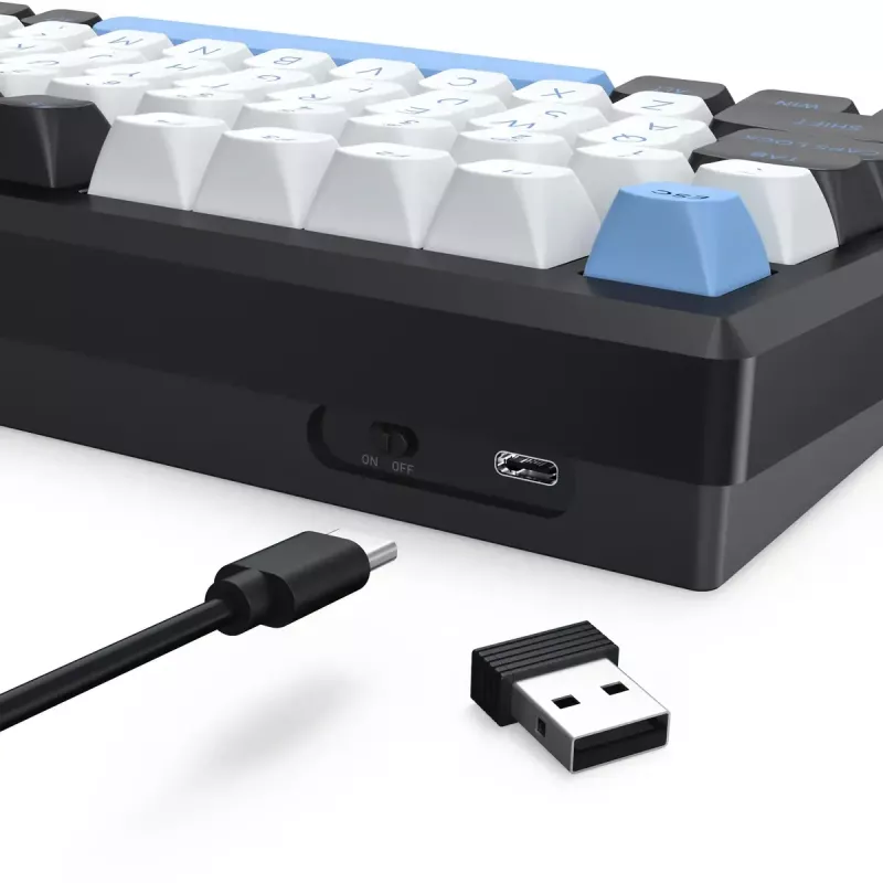 Klaviatūra REDRAGON K732WLB-RGB-PRO URANUS PRO — 65% mechaninė, USB + RF belaidis + Bluetooth, QWERTY, anglų išdėstymai, 1,5 m laidas, Juoda/Balta