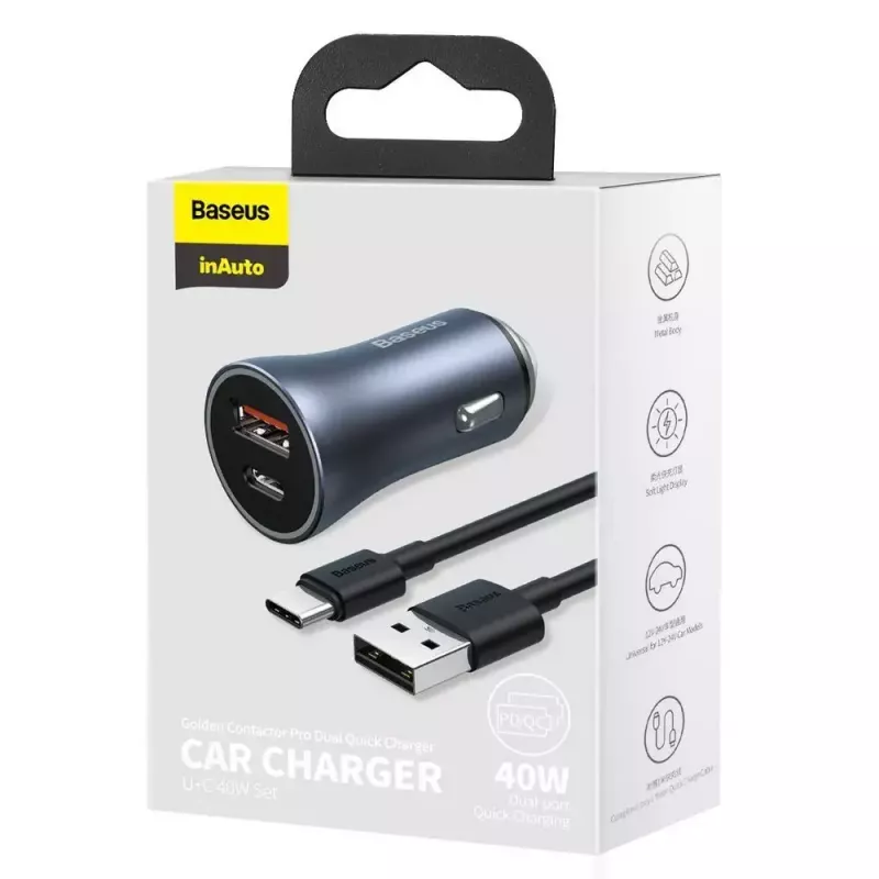 Automobilinis USB įkroviklis Baseus TZCCJD-0G 40W tamsiai pilkas