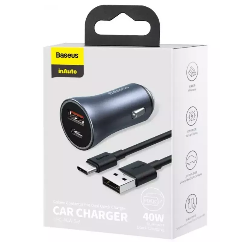 Automobilinis USB įkroviklis Baseus TZCCJD-0G 40W tamsiai pilkas