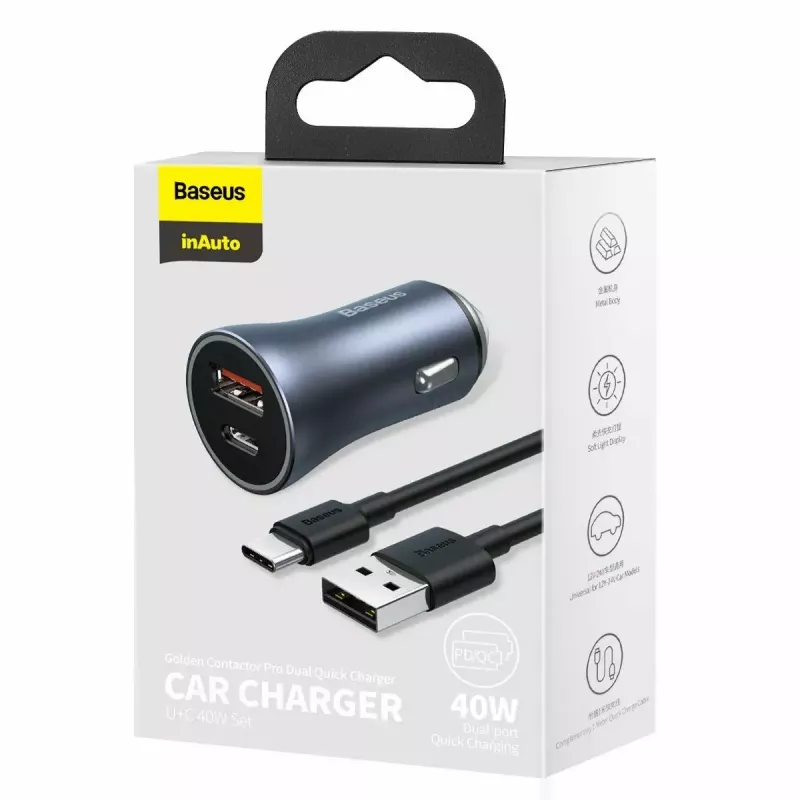 Automobilinis USB įkroviklis Baseus TZCCJD-0G 40W tamsiai pilkas