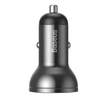 Automobilinis USB įkroviklis Baseus AB2XUSBAKBK — 2× USB 2.0, 4,8 A, cigarečių degtuko lizdas, juodai pilkas