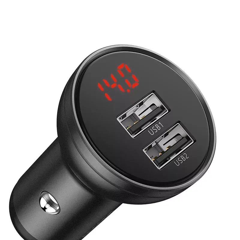 Automobilinis USB įkroviklis Baseus AB2XUSBAKBK — 2× USB 2.0, 4,8 A, cigarečių degtuko lizdas, juodai pilkas