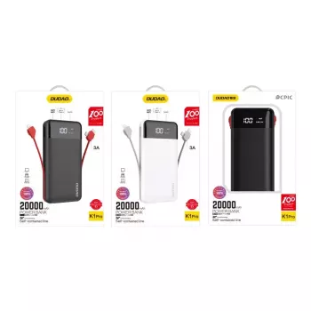 Powerbank Dudao K1Pro 20000mAh 15W su 4 integruotais kabeliais, juodas
