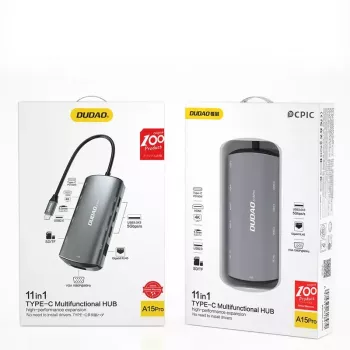 Laptop Dock DUDAO A15PRO 11-in-1 laidinis USB 3.2 Gen 1 Type-A Type-C pilka
