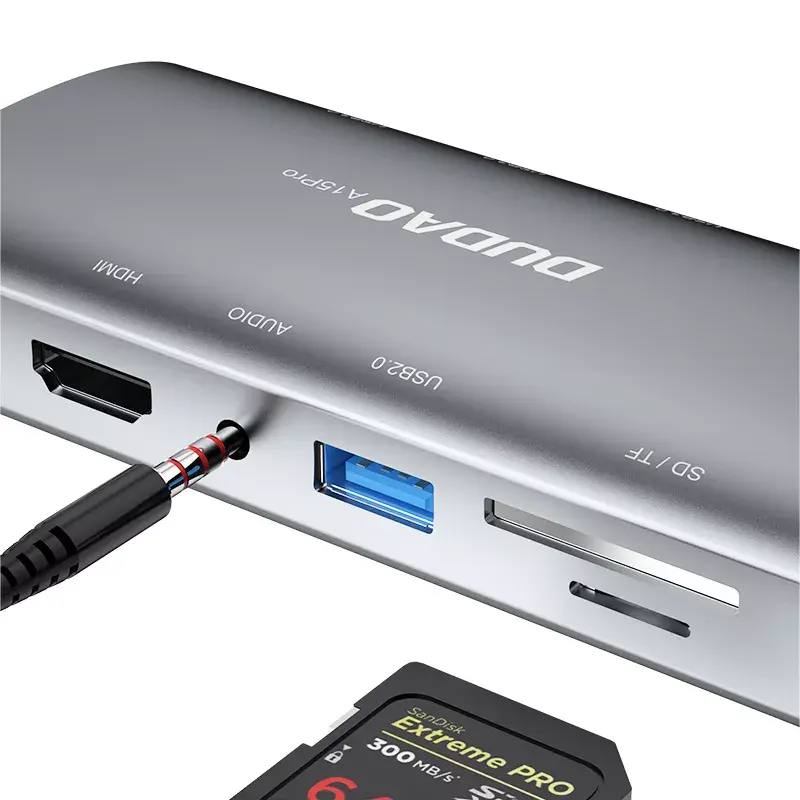 Laptop Dock DUDAO A15PRO 11-in-1 laidinis USB 3.2 Gen 1 Type-A Type-C pilka