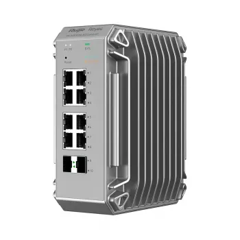 Valdomas L2 tinklo jungiklis Ruijie RG-NIS3100-8GT2SFP-HP — 8× Gigabit RJ-45, 2× SFP, PoE, 12–56 V DC, 20 Gbit/s, 8000 MAC, Pilka
