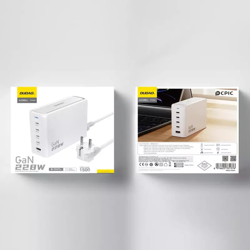 Įkroviklis DUDAO A228EU 228W GaN 4xUSB-C 1xUSB-A