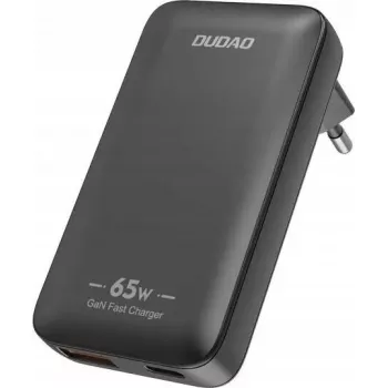 Dudao A65Q 65W GaN kelioninis įkroviklis USB-A / USB-C PD itin plonas EU/US juodas