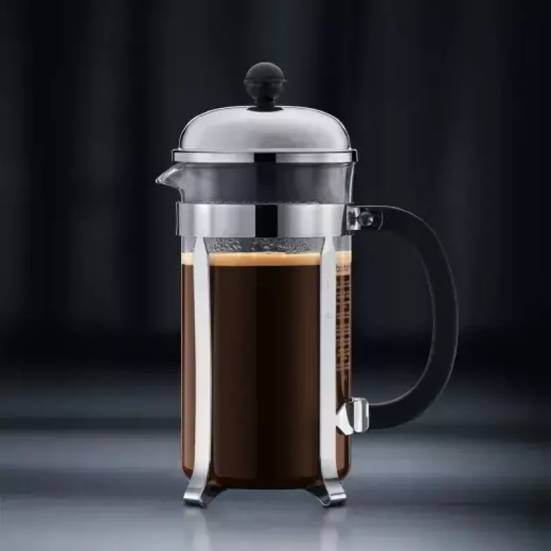 Prancūziškas presas BODUM Chambord 8 puodelių, juodas rėmas su chromu ir stiklinė kolba