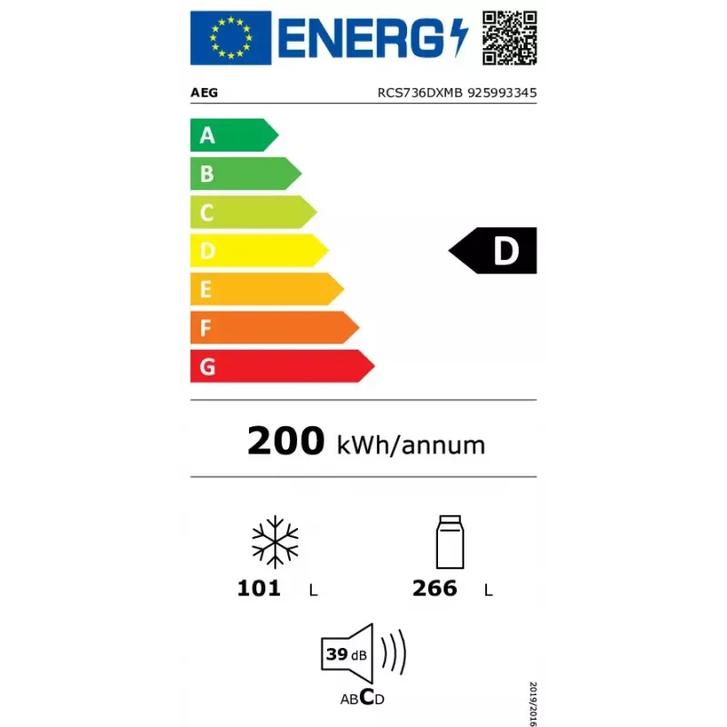 Šaldytuvas AEG RCS736DXMB 367 L juodas