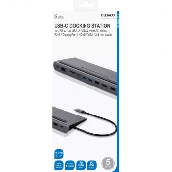 Dėklas nešiojamam kompiuteriui Deltaco USBC-DOCK2, laidinis, USB 3.2 Gen 1 Type-C, pilkas