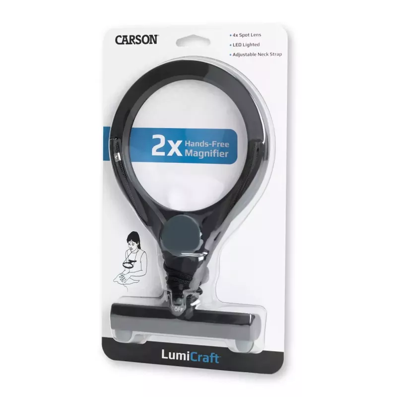 Rankinis didinamasis stiklas Carson LumiCraft 2x, LED, baterijinis, juodas, 135×23×226 mm