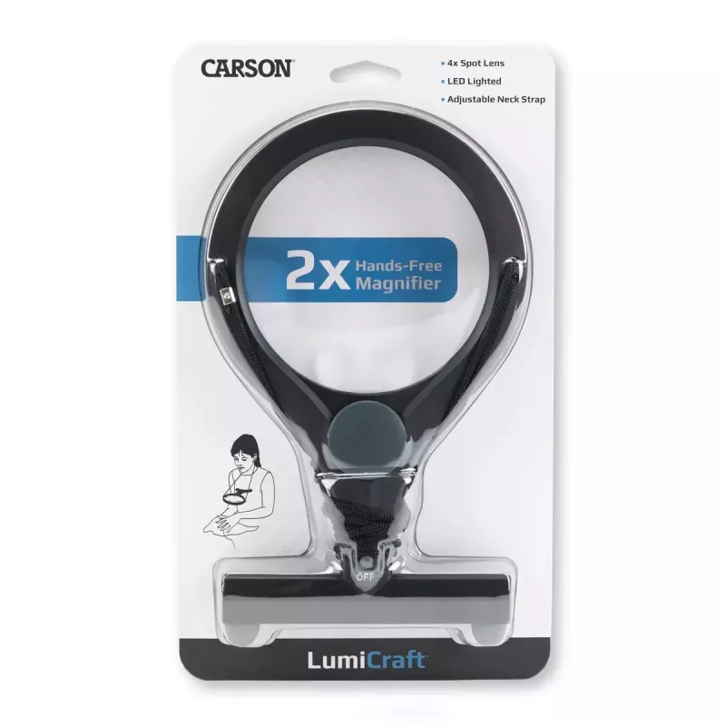 Rankinis didinamasis stiklas Carson LumiCraft 2x, LED, baterijinis, juodas, 135×23×226 mm