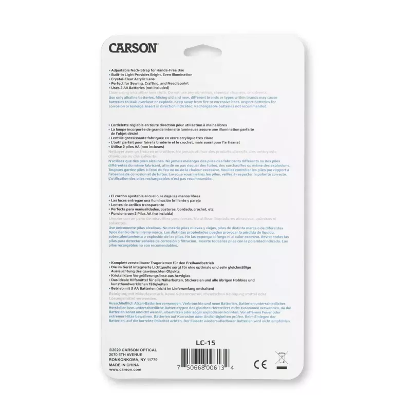 Rankinis didinamasis stiklas Carson LumiCraft 2x, LED, baterijinis, juodas, 135×23×226 mm
