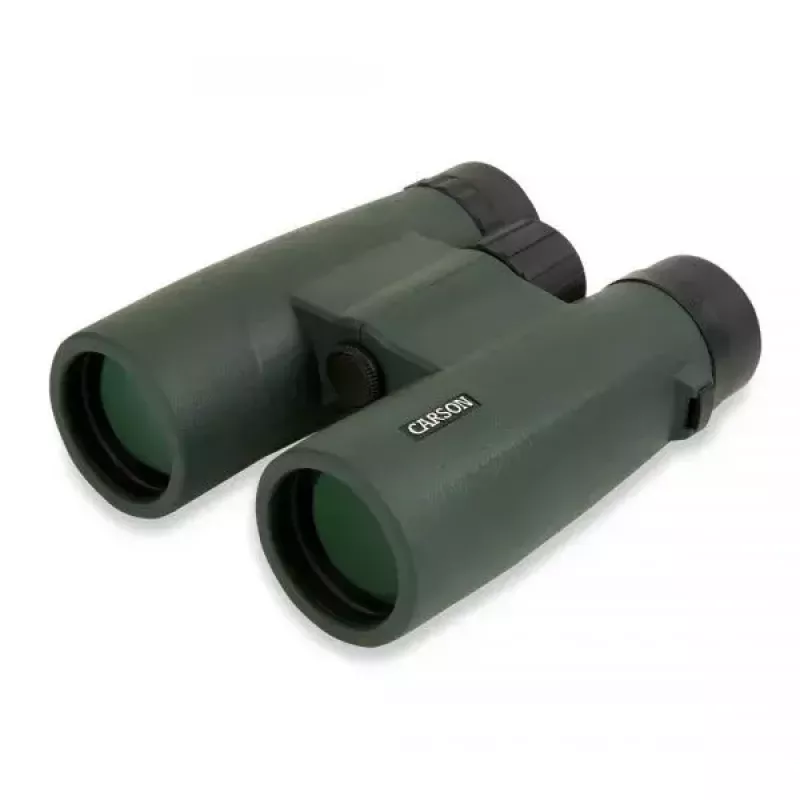 Žiūronai Carson JR Series 10x42 BaK-4, kompaktiški stogo prizmės, juodi/žali