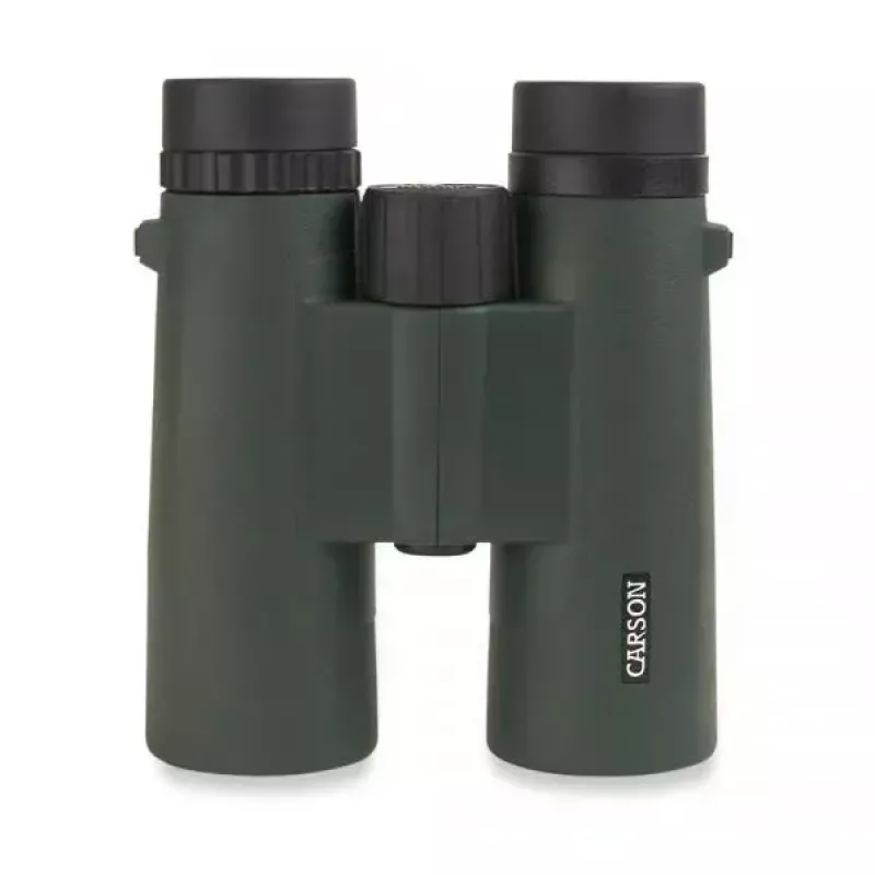 Žiūronai Carson JR Series 10x42 BaK-4, kompaktiški stogo prizmės, juodi/žali