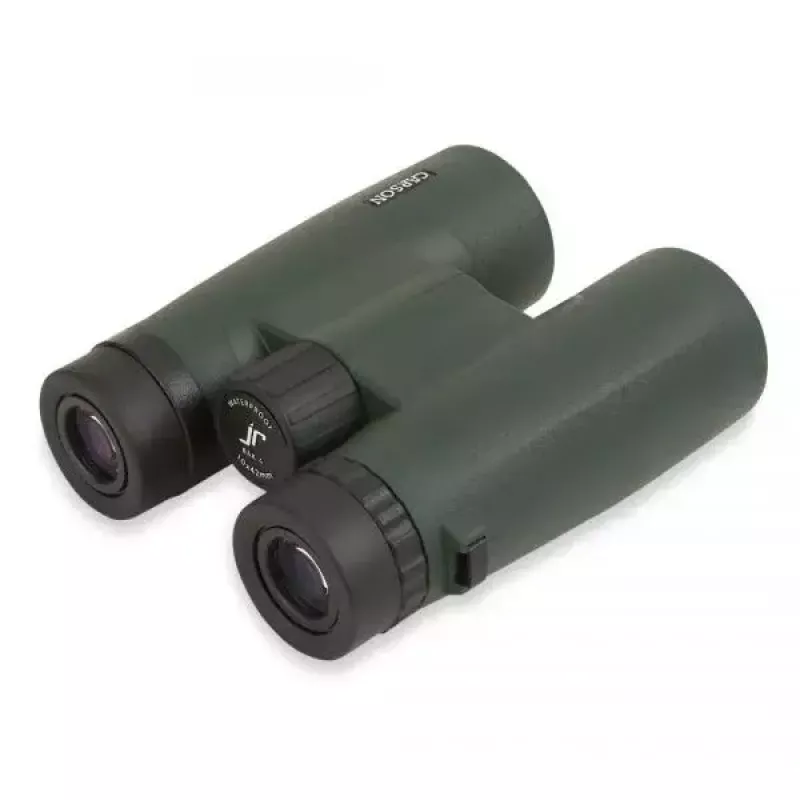 Žiūronai Carson JR Series 10x42 BaK-4, kompaktiški stogo prizmės, juodi/žali