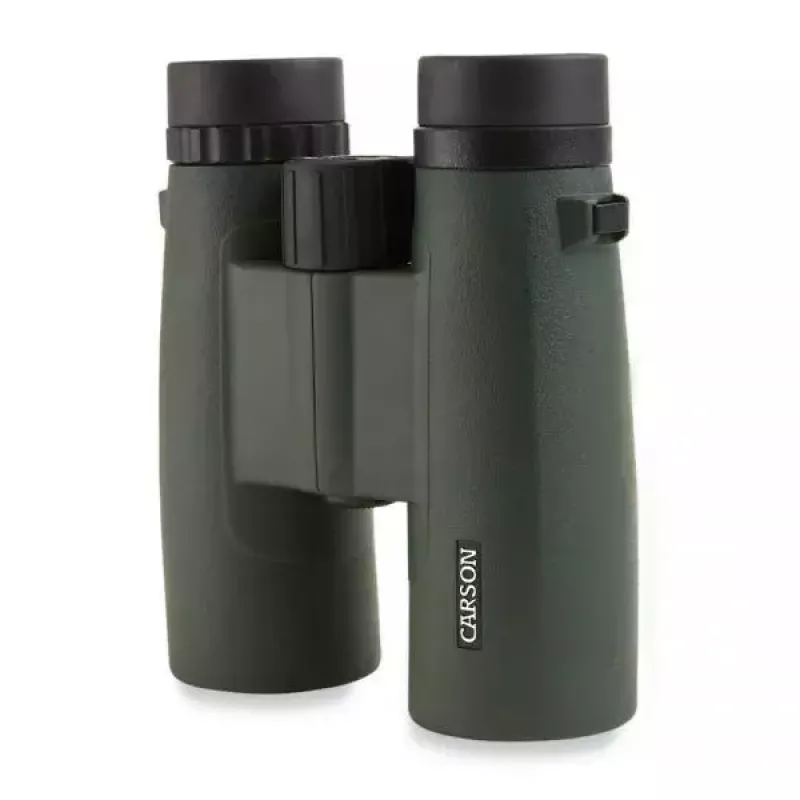 Žiūronai Carson JR Series 10x42 BaK-4, kompaktiški stogo prizmės, juodi/žali