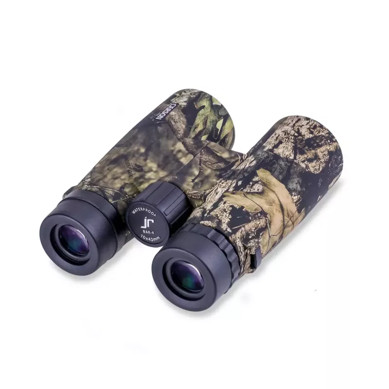 Žiūronai Carson JR 10x42 BAK-4 Roof, kompaktiškas kamufliažinis korpusas, 127×50.8×160 mm