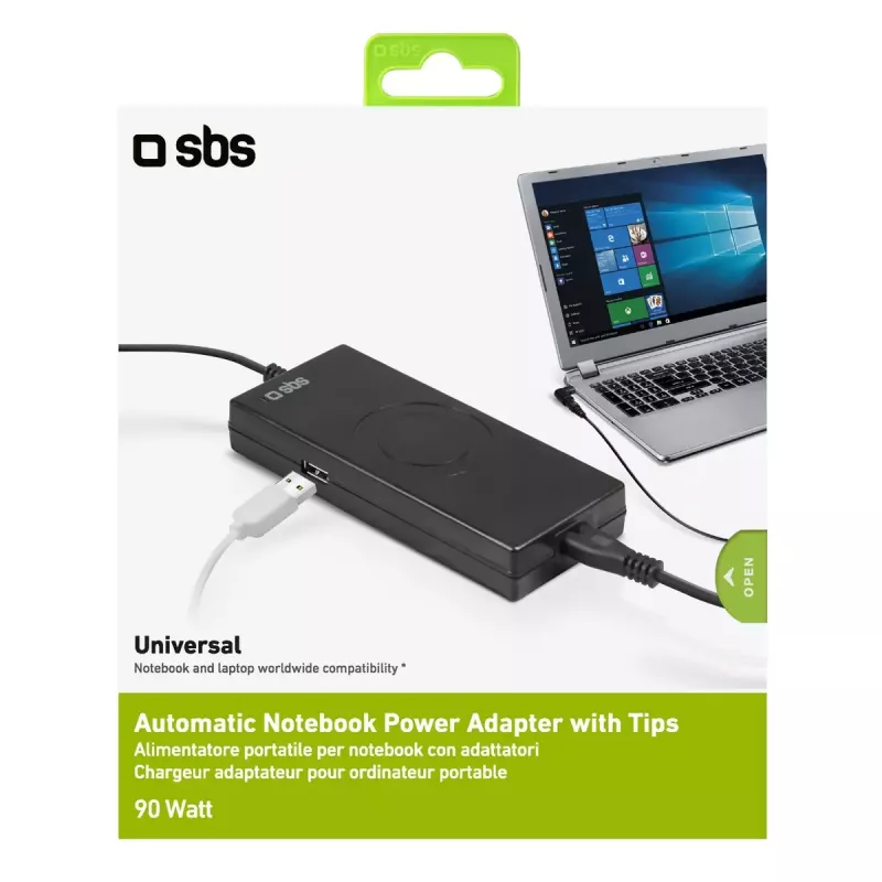 Maitinimo blokas SBS Portable 90W nešiojamiesiems kompiuteriams, vidaus naudojimui, juodas, 2,2 m