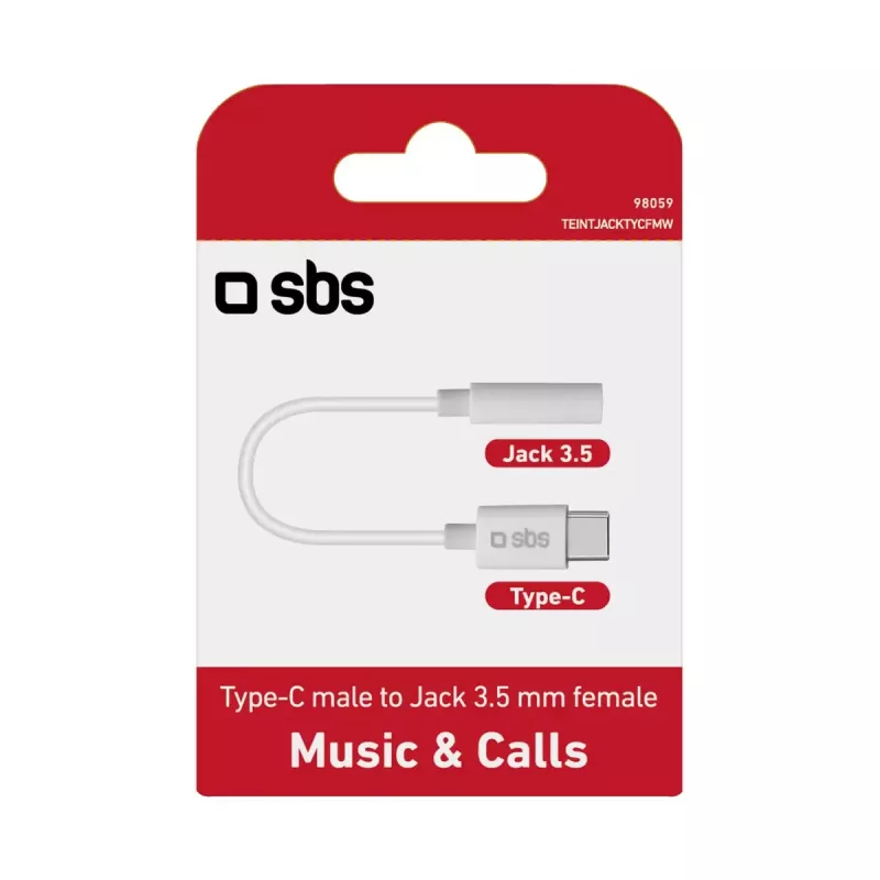 Mobiliojo telefono laidas SBS TEINTJACKTYCFMW Baltas 0.09m 3.5mm USB C