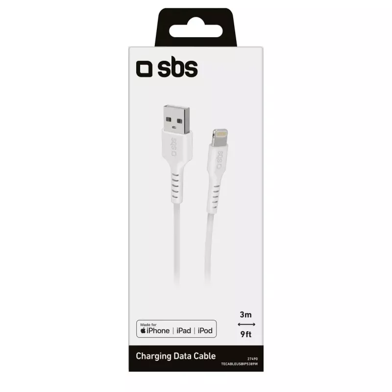 Lightning laidas SBS TECABLEUSBIP5389W 3m Baltas USB A