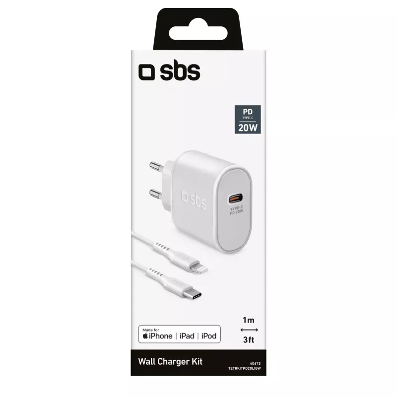 SBS TETRKITPD20LIGW mobiliojo įrenginio įkroviklis, 20 W, greitasis įkrovimas, baltas