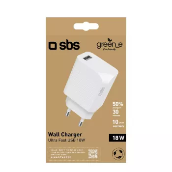 Sieninis įkroviklis SBS GRETR1USB18W Universal White AC greitasis įkrovimas 18W