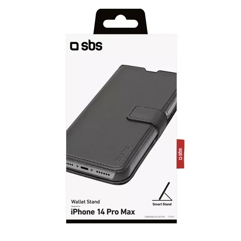 Dėklas su pinigine SBS TEBKWALIP1467PK, skirtas iPhone 14 Pro Max 17 cm, juodas