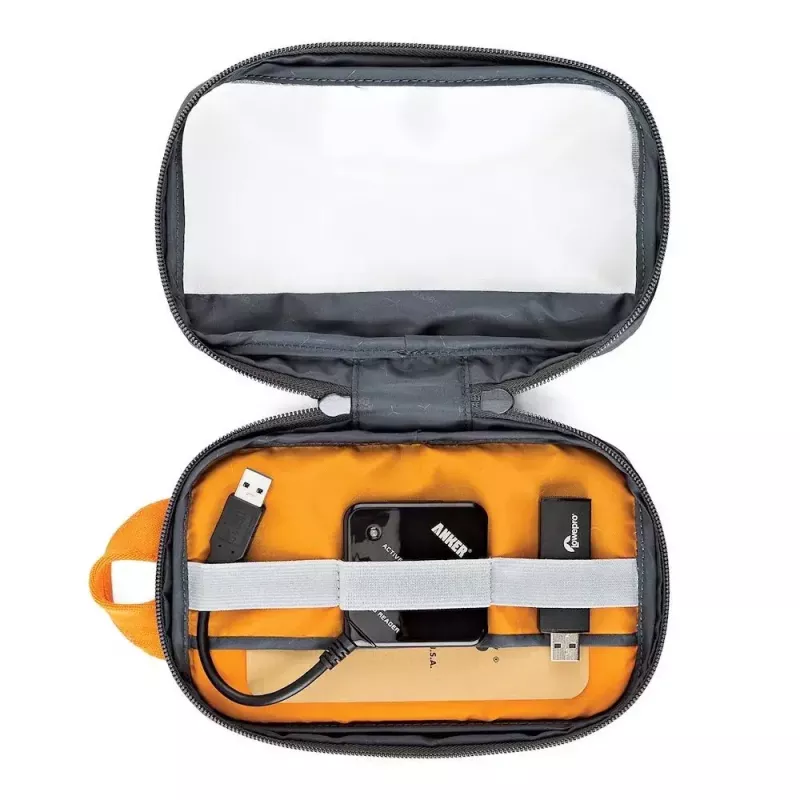 Lowepro GearUp Pouch Mini Mini rankinė laidams ir aksesuarams, nailonas/poliesteris ripstop, pilka su oranžiniais akcentais