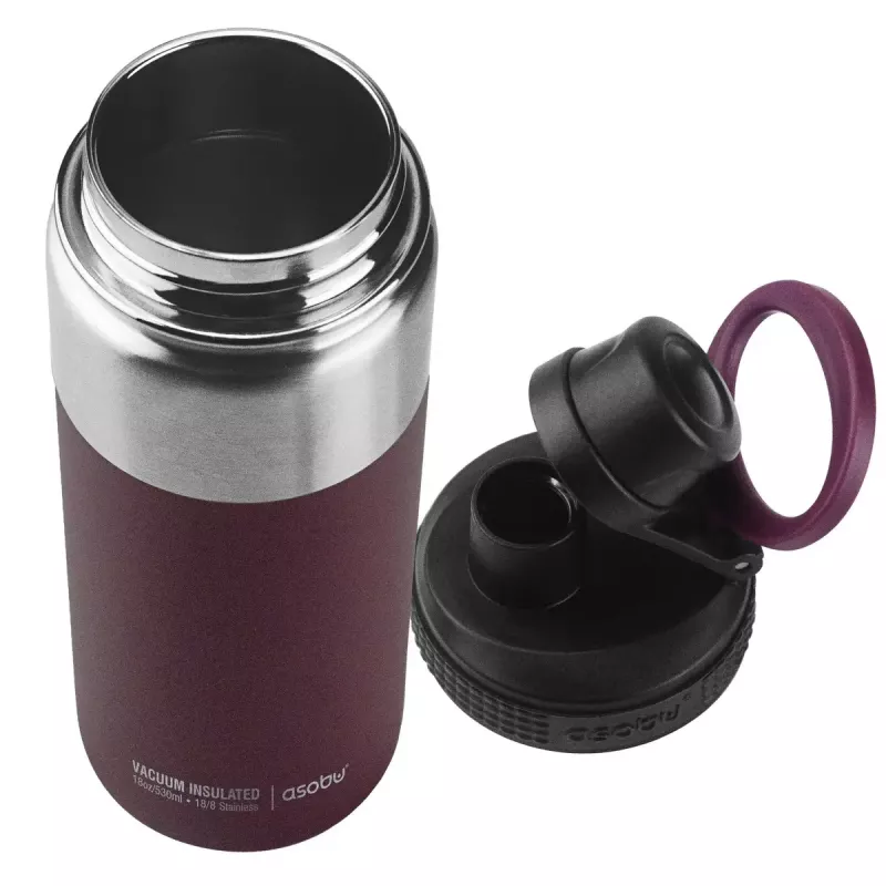 Termosas ASOBU Alpine Flask Hiking 530 ml nerūdijantis plienas Burgundy, 235 mm aukštis, 7.6 cm skersmuo