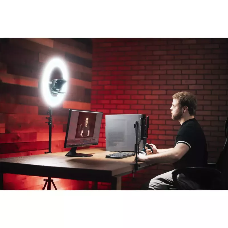 Ikan HomeStream HS-PROMPTER-RL teleprompteris su žiedine šviesa išmaniajam telefonui