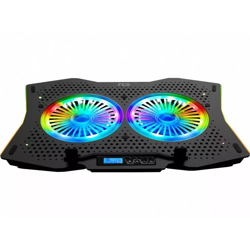 Nešiojamojo kompiuterio aušinimo padėklas INCA INC-606TGS, iki 45,7 cm (18 colių) ekranams, 2 ventiliatoriai 11,5 cm, USB maitinimas, juodas
