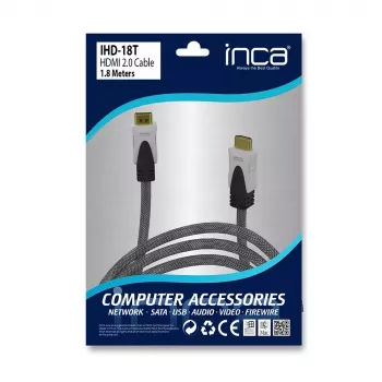 HDMI kabelis Inca IHD-18T 1,8 m HDMI Type A Kištukas į Kištuką Pilka