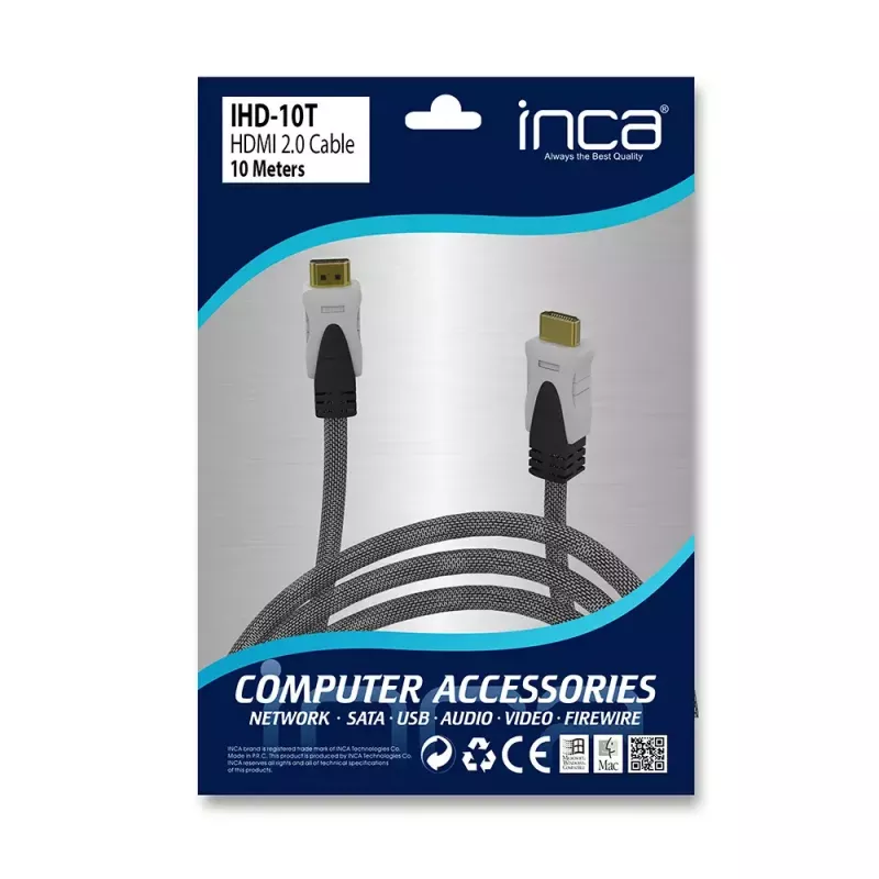 HDMI kabelis Inca IHD-10T 10m HDMI A tipo kištukas–kištukas pilkas