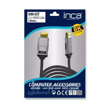 HDMI kabelis Inca IHM-03T 3m HDMI A tipo kištukas-kištukas 2.1 pilka