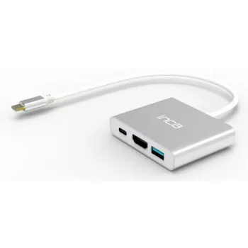 USB Type-C sąsajų stotelė INCA ITPC-04T — HDMI, Thunderbolt 3, USB 3.2 Gen1, 5000 Mbit/s, 2160p, sidabrinė/balta